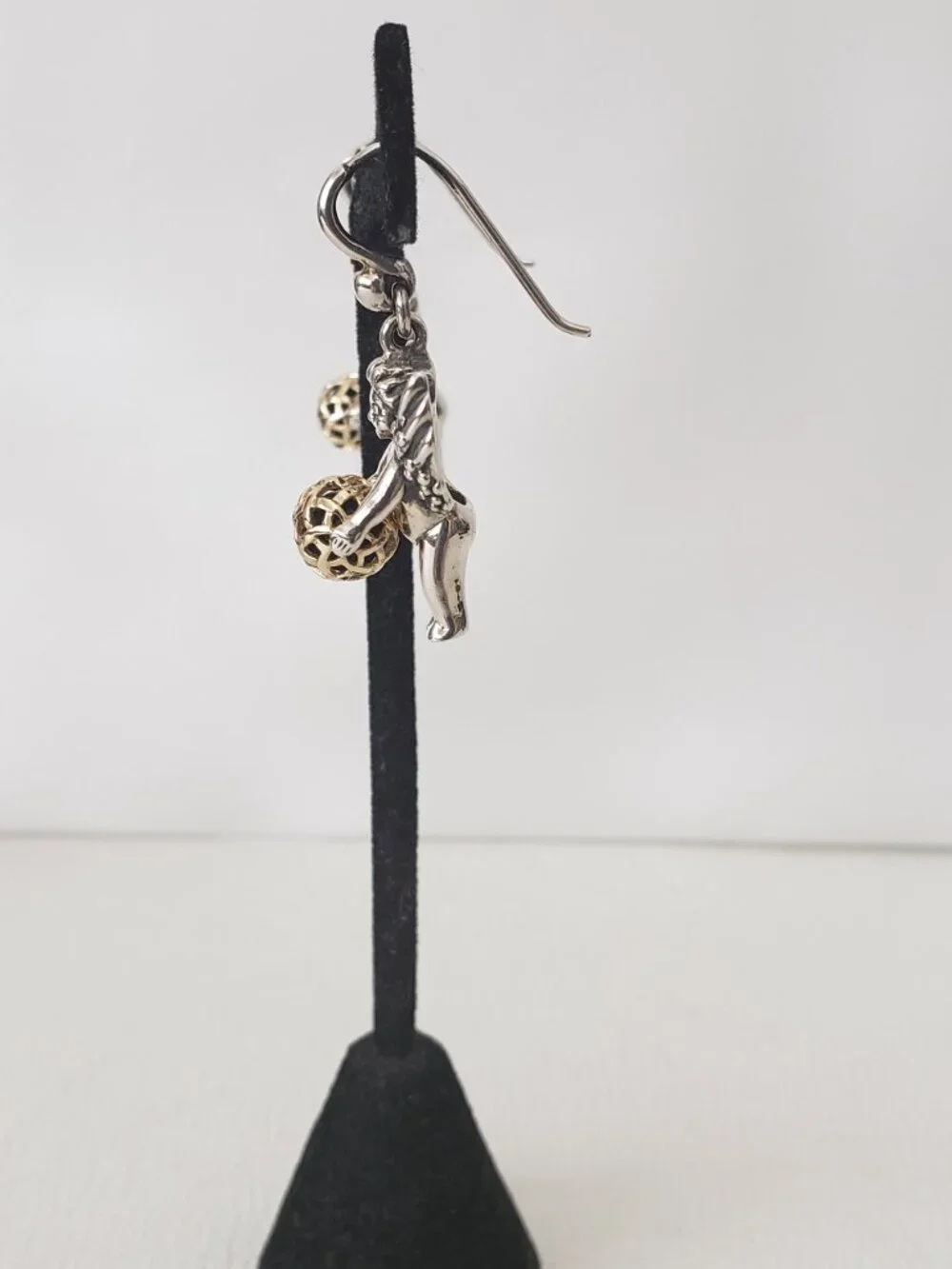 Barry Kieselstein Cord Vintage 14K Gold & Silver Cherub Orb Dangle Earrings
